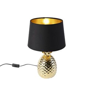 Art deco stolní lampa zlatá s černo-zlatým odstínem - Pina obraz