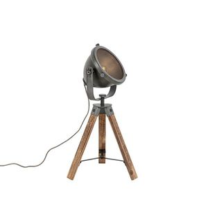 Průmyslová stolní lampa stativ ocelový s naklápěcím dřevem - Emado obraz