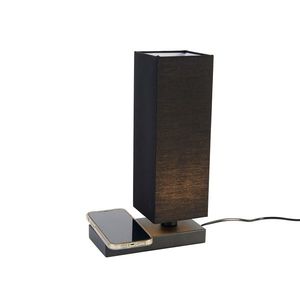 Černá stolní lampa s černým stínidlem s dotykovou a indukční nabíječkou - Romina obraz