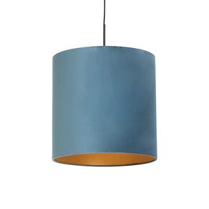 Závěsná lampa s velurovým odstínem modrá se zlatem 40 cm - Combi obraz