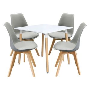 Jídelní SET stůl FARUK 80 x 80 cm + 4 židle TALES, bílá/šedá obraz