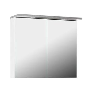 Závěsná skříňka ELZA 2D se zrcadlem a osvětlením, bílá/beton obraz