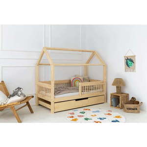 Domečková dětská postel z borovicového dřeva s úložným prostorem a výsuvným lůžkem v přírodní barvě 90x160 cm Mila MBW – Adeko obraz