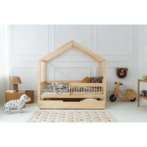 Domečková dětská postel z borovicového dřeva s úložným prostorem a výsuvným lůžkem v přírodní barvě 90x190 cm Mila RMW – Adeko obraz