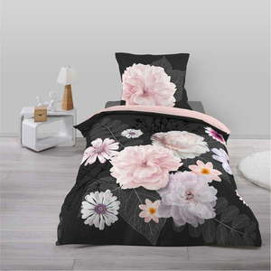 Černo-růžové bavlněné povlečení na jednolůžko 140x200 cm Floral – douceur d'intérieur obraz