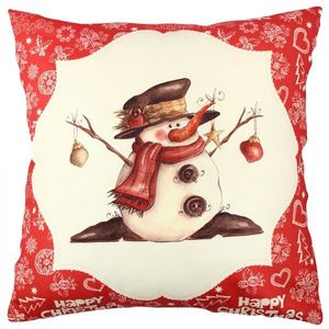 Hanah Home Vánoční dekorační polštář se sněhulákem VASO 43x43 cm bílý/červený obraz