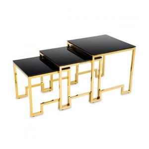 HowHomely SADA 3x Konferenční stolek SAMMEN zlatá/černá obraz