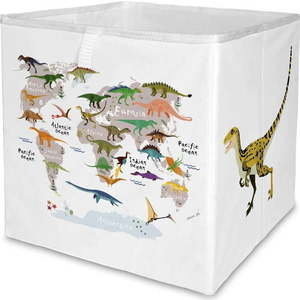Bílý látkový dětský organizér na hračky 32x32x32 cm Dino World Map – Butter Kings obraz