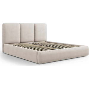 Béžová čalouněná dvoulůžková postel s úložným prostorem s roštem 200x200 cm Brody – Mazzini Beds obraz