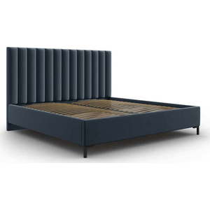 Tmavě modrá čalouněná dvoulůžková postel s úložným prostorem s roštem 180x200 cm Casey – Mazzini Beds obraz
