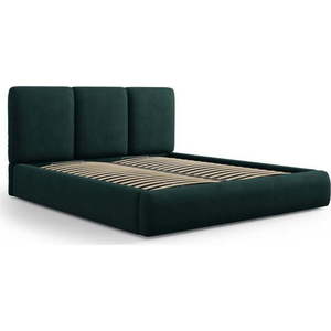 Tmavě zelená čalouněná dvoulůžková postel s úložným prostorem s roštem 160x200 cm Brody – Mazzini Beds obraz