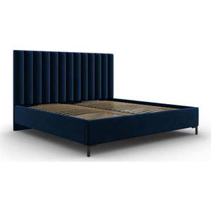 Tmavě modrá čalouněná dvoulůžková postel s úložným prostorem s roštem 140x200 cm Casey – Mazzini Beds obraz