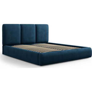 Tmavě modrá čalouněná dvoulůžková postel s úložným prostorem s roštem 140x200 cm Brody – Mazzini Beds obraz