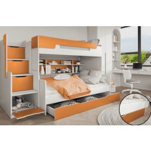 ArtBed Dětská patrová postel HARRY | bílá/oranžová obraz