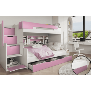 ArtBed Dětská patrová postel HARRY | bílá/růžová obraz