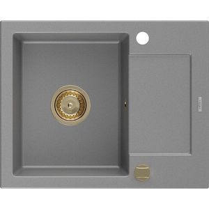 MEXEN/S Enzo granitový dřez 1 s odkapávačem 576x465 mm, šedá, + zlatý sifon 6506571005-71-G obraz