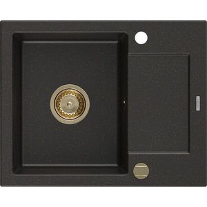 MEXEN/S Enzo granitový dřez 1 s odkapávačem 576x465 mm, černá/zlatá metalik, + zlatý sifon 6506571005-75-G obraz