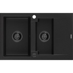 MEXEN/S Gaspar granitový dřez 1.5 s odkapávačem 737 x 475 mm, černý, černý sifon 6507731505-77-B obraz