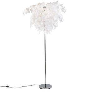 Romantická stojací lampa chrom s bílými listy - Feder obraz