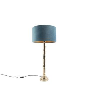 Art Deco stolní lampa zlatý sametový odstín modrý 35 cm - Torre obraz