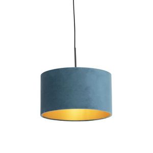 Závěsná lampa s velurovým odstínem modrá se zlatem 35 cm - Combi obraz