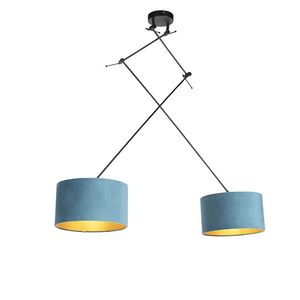 Závěsná lampa se sametovými odstíny modré se zlatem 35 cm - Blitz II černá obraz