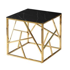 Přístavný stolek ISCODO 4 černý mramor/zlatá obraz
