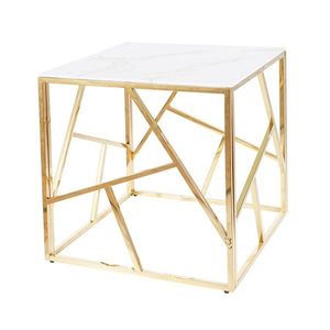Přístavný stolek ISCODO 4 bílý mramor/zlatá obraz