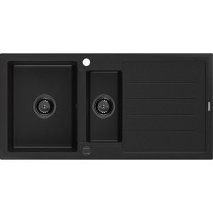 MEXEN/S Andres granitový dřez 1.5 s odkapávačem 1000 x 500 mm černý, černý sifon 6515101510-77-B obraz