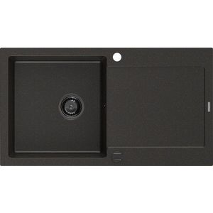 MEXEN/S Leo granitový dřez 1 s odkapávačem 900x500 mm, černá/zlatá metalik, + černý sifon 6501901010-75-B obraz