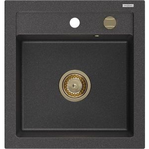 MEXEN/S Vito Vito granitový dřez 1-miska 520x490 mm, černá kropenatá, + zlatý sifon 6503521000-76-G obraz