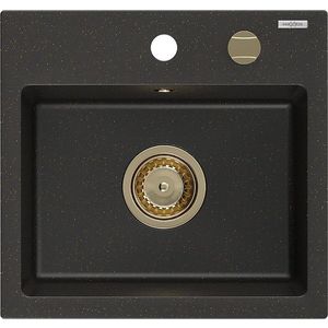 MEXEN/S Milo granitový dřez 1 435 x 410 mm, černá/zlatý metalik, + zlatý sifon 6505441000-75-G obraz