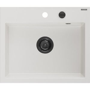 MEXEN/S Oscar granitový dřez 580 x 490 mm, bílá, černý sifon 6519581000-20-B obraz