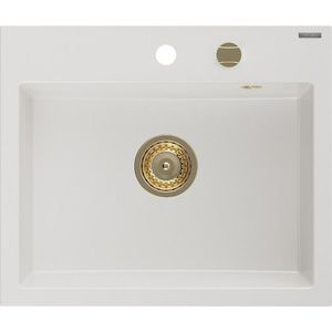 MEXEN/S Oscar granitový dřez 580 x 490 mm, bílá, zlatý sifon 6519581000-20-G obraz