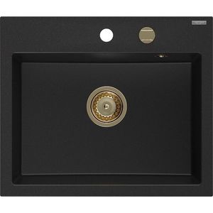 MEXEN/S Oscar granitový dřez 580 x 490 mm, černá, zlatý sifon 6519581000-77-G obraz