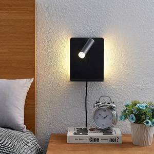Lucande Lucande LED nástěnné bodové svítidlo Zavi, černé, zástrčka, police, USB obraz