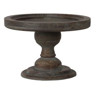 Hnědo-šedý dřevený odkládací talíř na noze - Ø 24*16 cm 6H2016 obraz