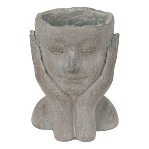 Šedý cementový květináč hlava ženy v dlaních L - 16*16*22 cm 6TE0410L obraz