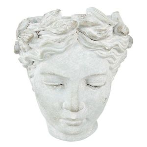 Šedý antik cementový nástěnný květináč hlava ženy - 17*13*21 cm 6TE0421 obraz