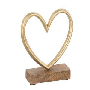 Dekorace zlaté antik kovové srdce na dřevěném podstavci - 11*4*14cm 15860 obraz