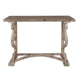 Hnědo - bílý antik dřevěný konzolový stůl Hilliane - 125*39*92 cm 5H0653 obraz