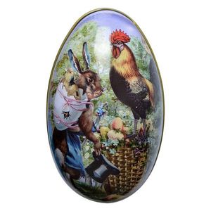 Plechové otevírací vajíčko s králíčkem a kohoutem - 7*11*7 cm 65342 obraz
