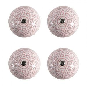 Set 4ks růžová keramická úchytka s ornamentem - Ø 4*3 /6 cm 65302 obraz