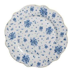 Bílý jídelní talíř s modrými růžičkami Blue Rose Blooming - Ø 27*2 cm BRBFP obraz
