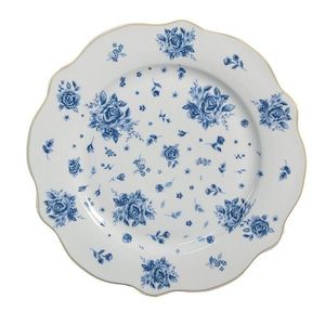 Bílý dezertní talíř s modrými růžičkami Blue Rose Blooming - Ø 20*2 cm BRBDP obraz