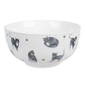 Bílo-šedá porcelánová miska Cats and Kittens – Ø14*7 cm / 500 ml CAKYBO obraz