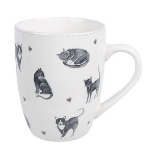 Bílo-šedý porcelánový hrnek Cats and Kittens – 12*8*10 cm / 350 ml CAKYMU obraz