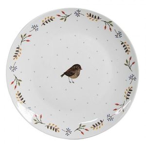 Bílý keramický dezertní talíř s motivem ptáčka Moineau - Ø 20*2 cm SPYDP obraz