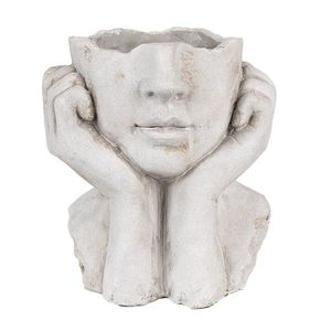 Šedý antik cementový květináč hlava ženy v dlaních L - 20*17*22 cm 6TE0498L obraz