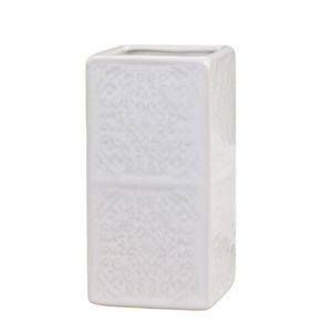 Bílý porcelánový držák na kartáčky s ornamenty - 7*7*12 cm 62008701 (62087-01) obraz